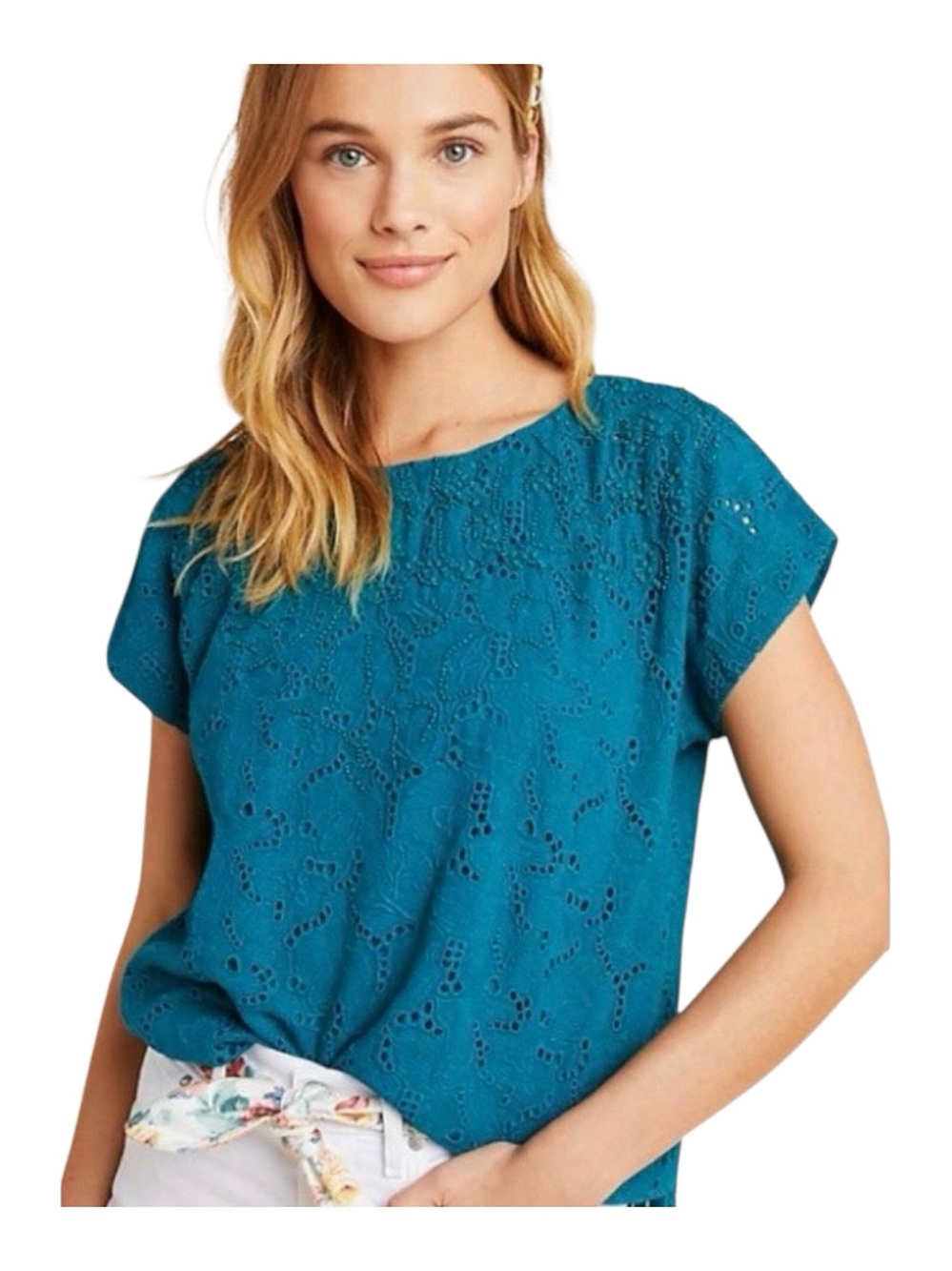 Anthropologie Maeve Teal Karine Beaded 2 pc Top Size 12